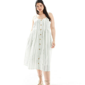 Yours linen midi sundress in sage stripe-Multi