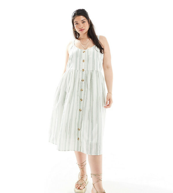 Yours linen midi sundress in sage stripe-Multi