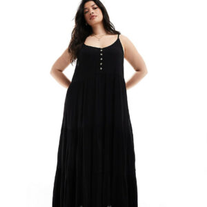 Yours tiered cami maxi dress in black