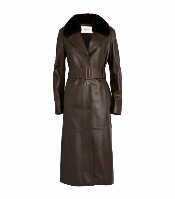 Yves Salomon Lamb Leather Belted Coat