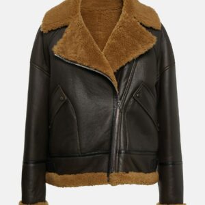 Yves Salomon Shearling-trimmed leather biker jacket