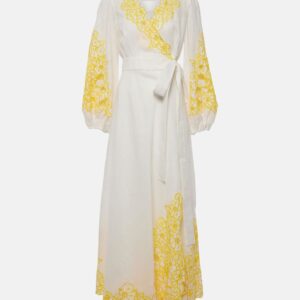 Zimmermann Golden broderie anglaise linen wrap dress