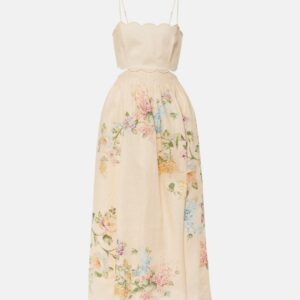 Zimmermann Halliday scalloped floral linen midi dress