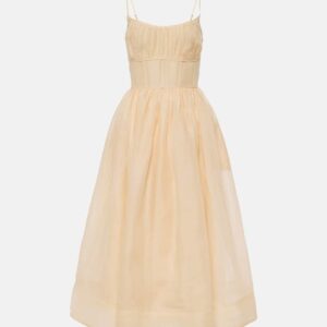 Zimmermann Natura ruched linen and silk midi dress