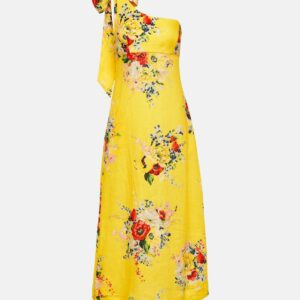 Zimmermann One-shoulder floral linen midi dress