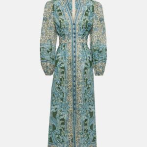 Zimmermann Ottie Plunge paisley linen midi dress