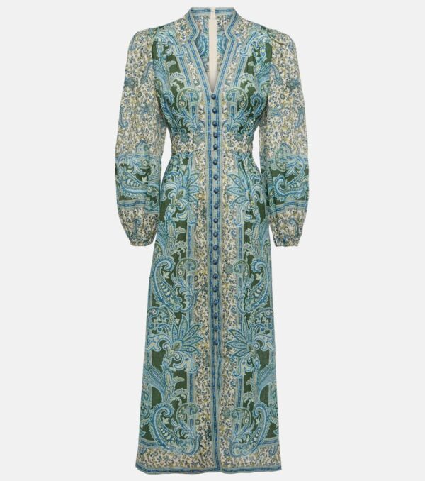 Zimmermann Ottie Plunge paisley linen midi dress