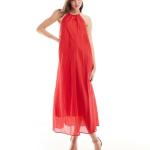 & Other Stories halter neck midaxi dress with cutaway back in red