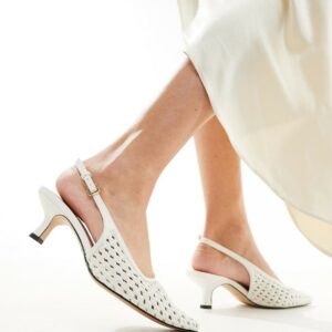 & Other Stories leather braided sling back pointed kitten heels in white