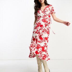 & Other Stories linen wrap midaxi dress in red floral