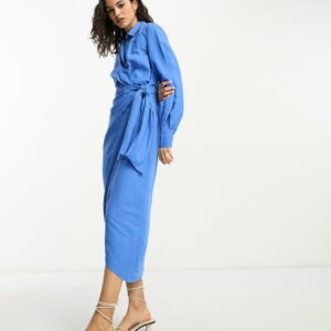 & Other Stories linen wrap midi dress in blue