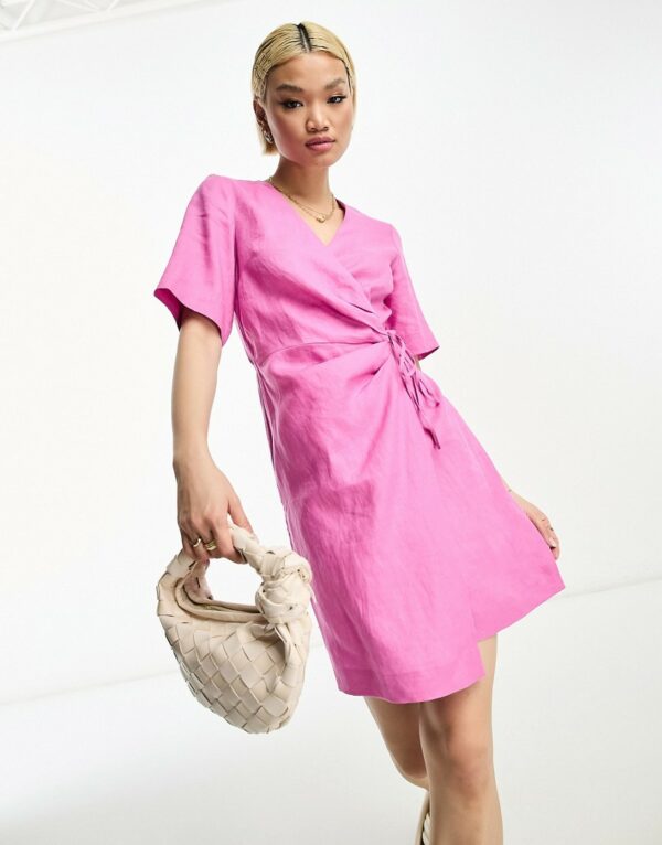 & Other Stories linen wrap mini dress in pink