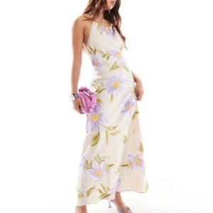 & Other Stories maxi dress with gathered halter neck in floral print-Multi