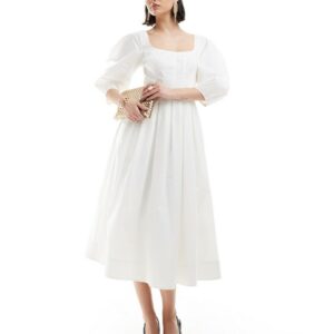 & Other Stories midaxi dress with volume sleeves and corset detail in white