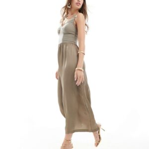 & Other Stories midi slip dress with soft corset detail and full hem in taupe-Brown