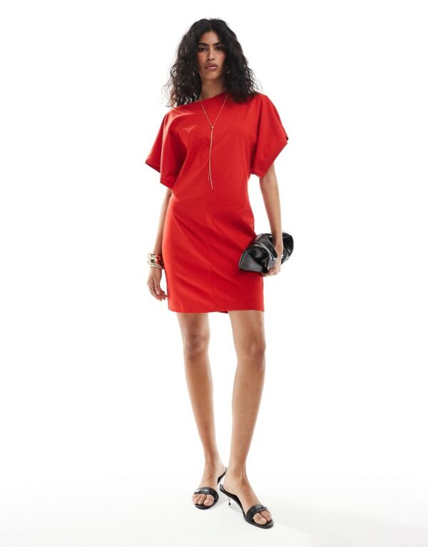 & Other Stories mini jersey t-shirt dress with short kimono sleeves in red