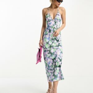 & Other Stories open back satin slip midi dress in purple floral