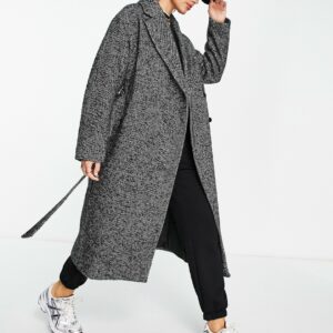 & Other Stories oversize belted wool coat in black herringbone