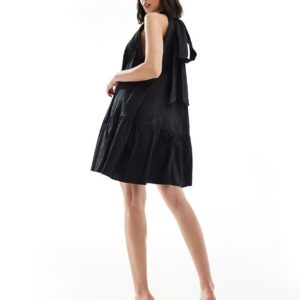 & Other Stories sleeveless mini dress with tiered hem and back bow tie in black