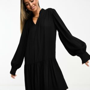 & Other Stories tiered hem mini shirt dress in black