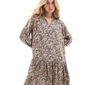 & Other Stories tiered hem mini shirt dress in floral print-Multi