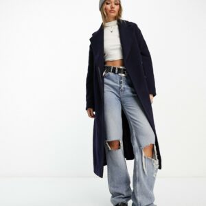 & Other Stories wool coat with tie waist in navy