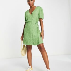 & Other Stories wrap mini dress in green spot print