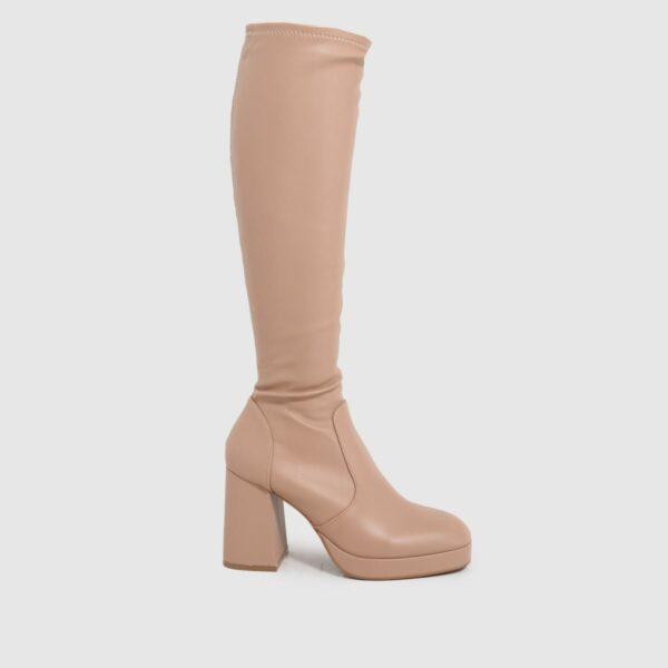 schuh Wide Fit della platform stretch knee boots in stone