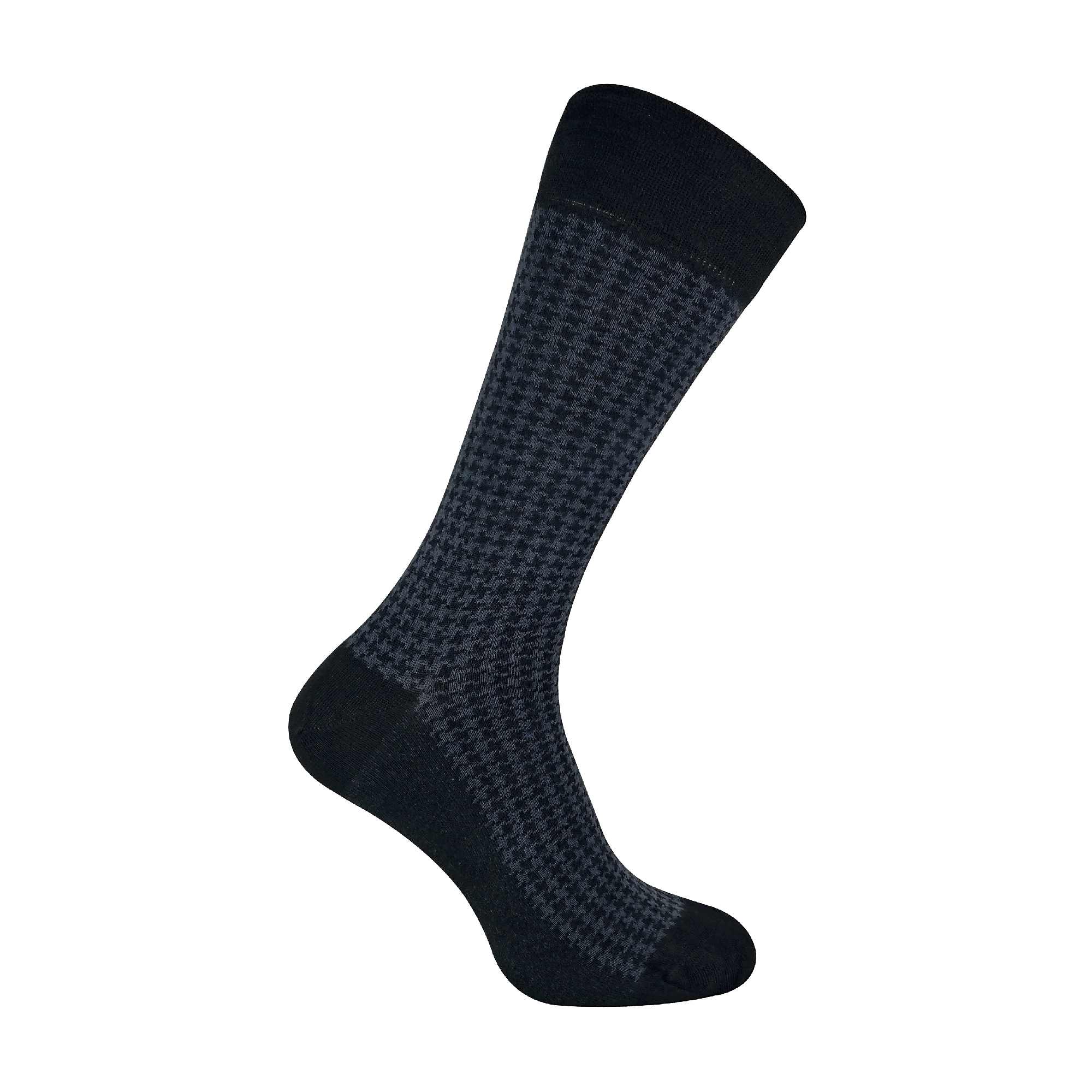 Pack Mens Luxury Breathable Bamboo Suit Dress Socks - - Black Navy Houndstooth