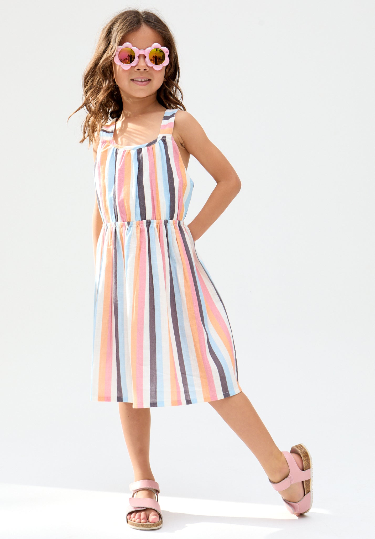 Kids Kris Cross Back Stripe Print Dress In Multi - years