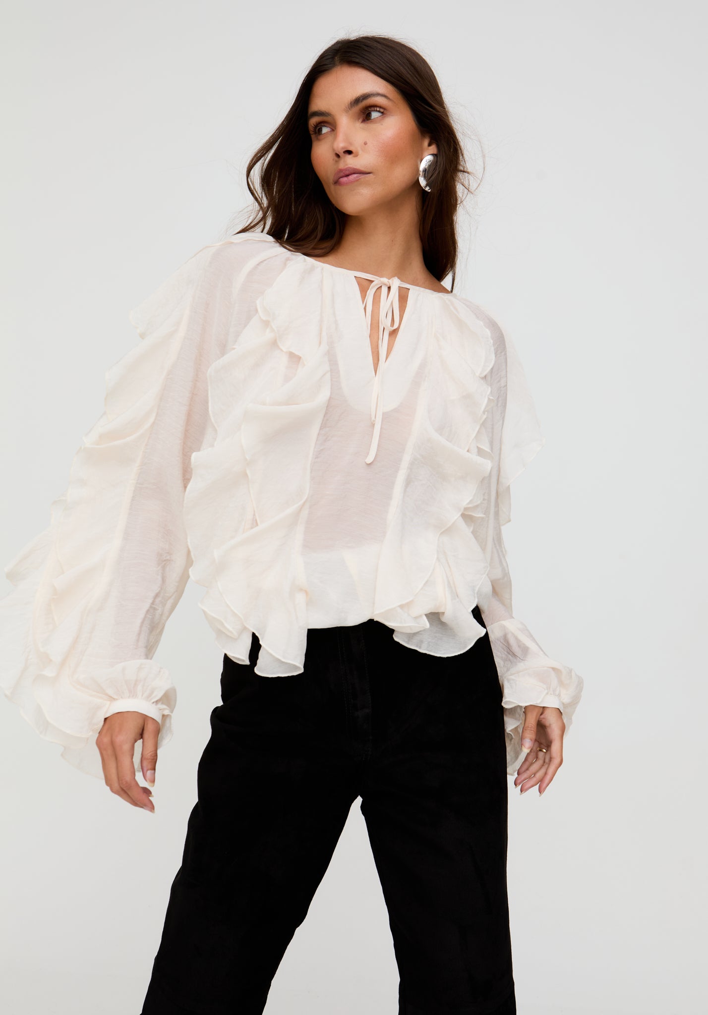 Sophie All Over Ruffle Blouse In Cream