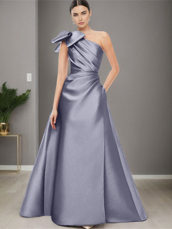 Bridal Mother Dress One-Shoulder Sleeveless A-Line Bows Floor-Length Wedding Guest Dresses