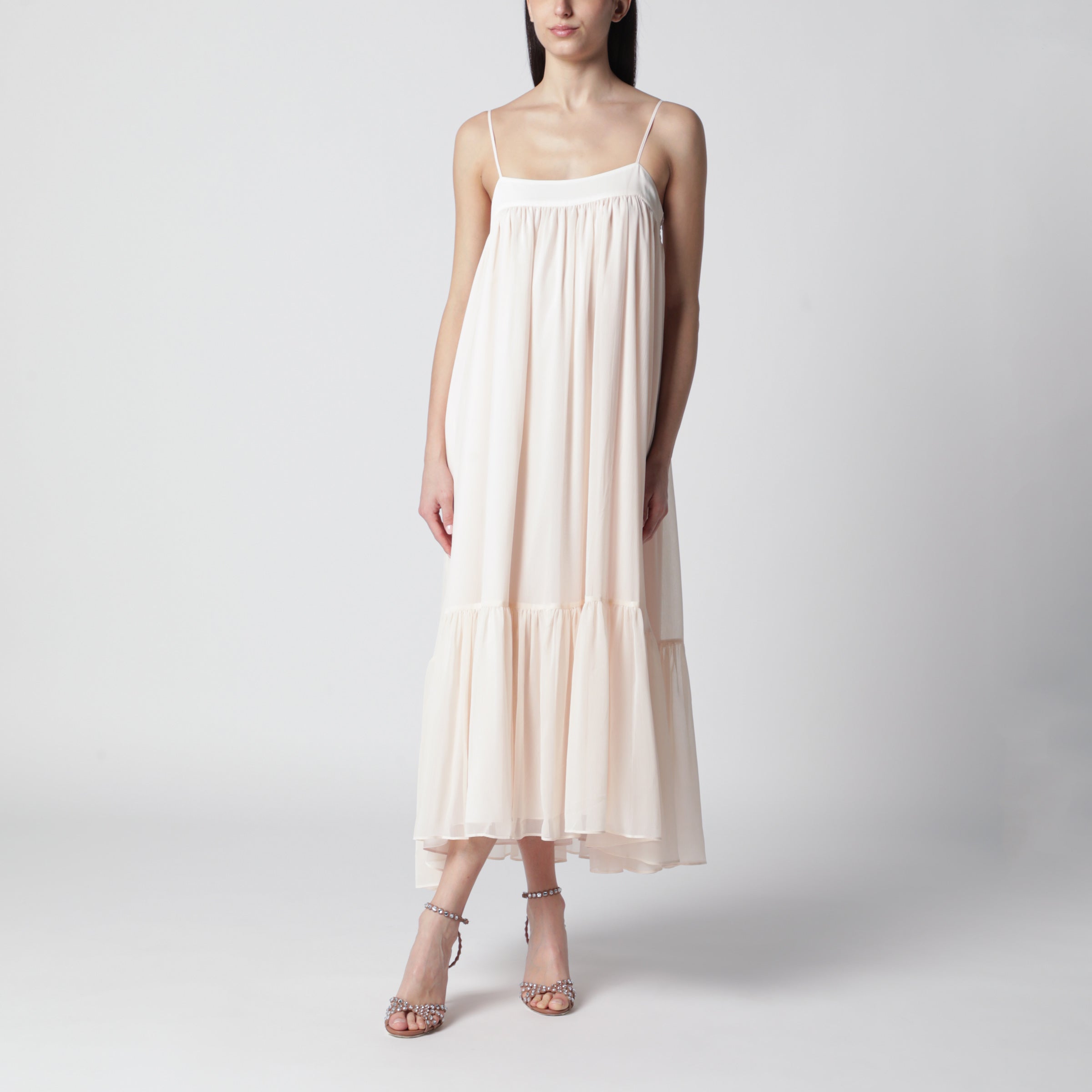Light pink chiffon flared dress