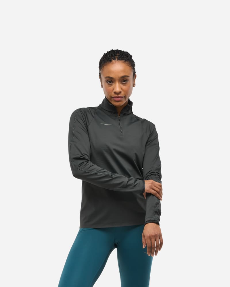 HOKA Women's GlideTech Quarter Zip Jacket in Black, Size Large