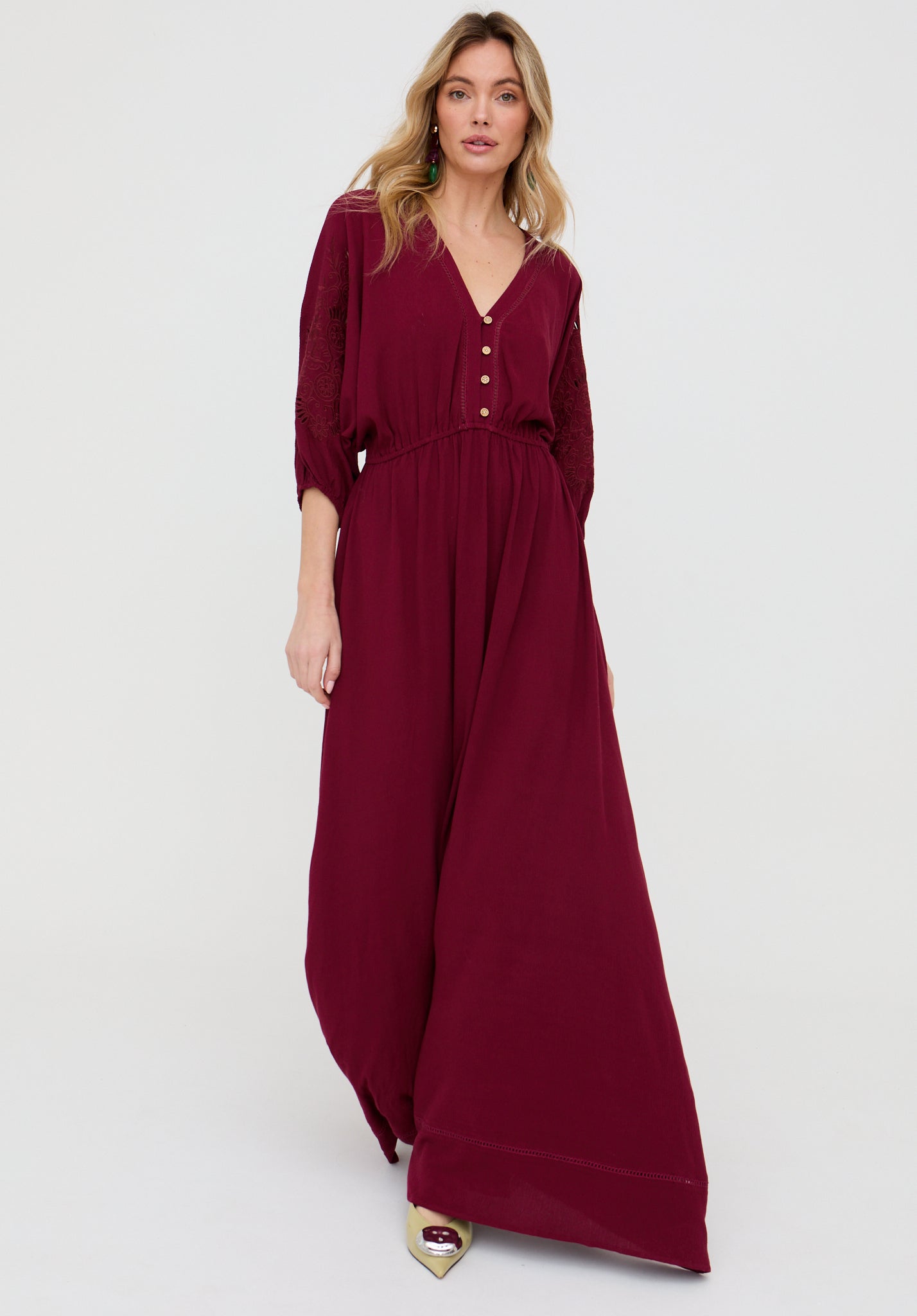 Somerton Kaftan Style Embroidered Maxi Dress In Burgundy