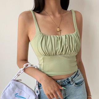Sleeveless Square Neck Ruched Crop Top Yellow