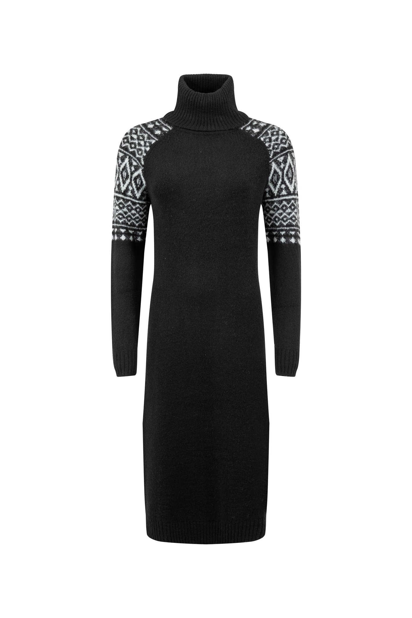 Weird Fish Ezzie Fair Isle Roll Neck Knitted Dress Black Size