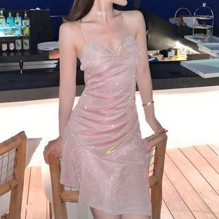 Strappy Glitter Sheath Party Dress Pink