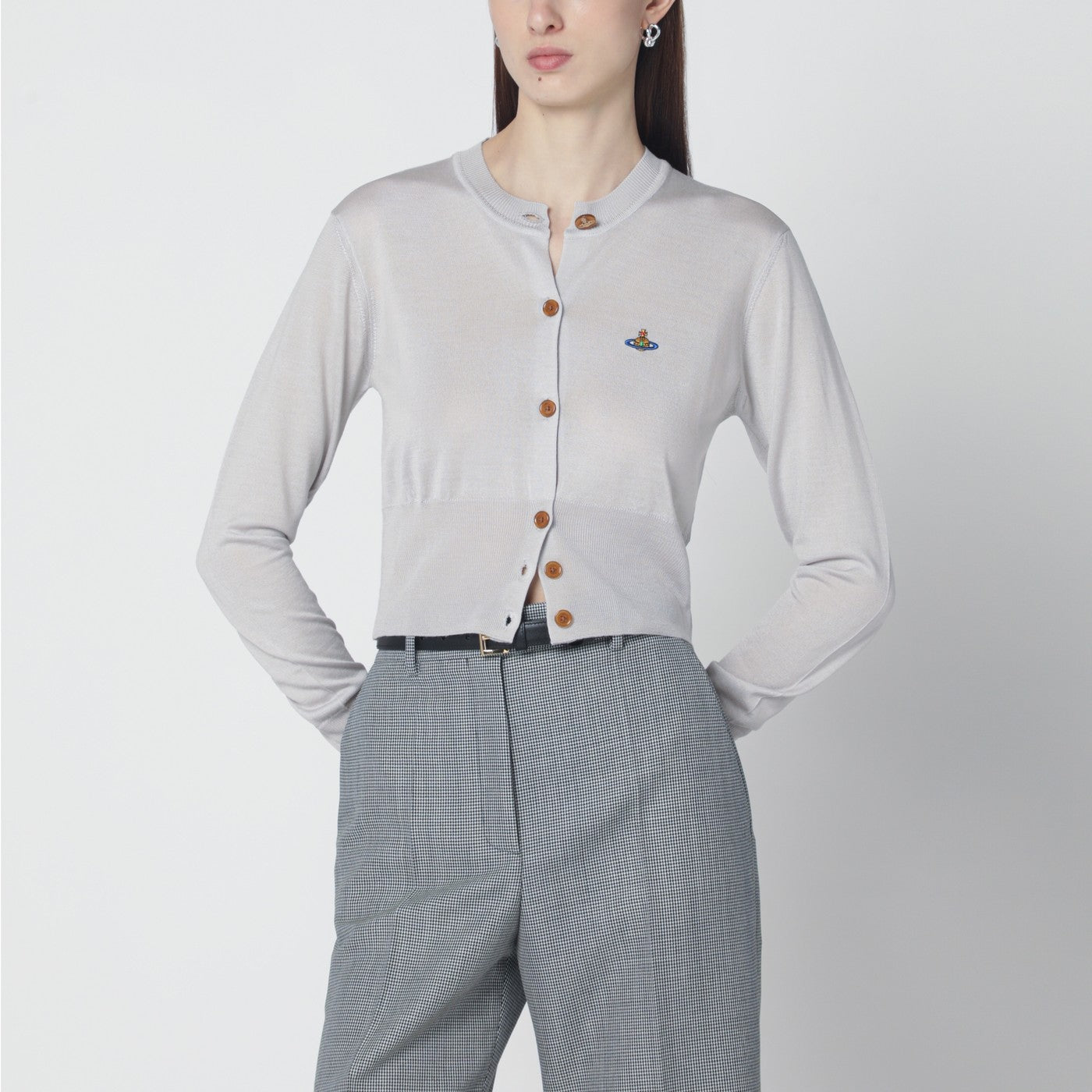 Light grey cropped wool and silk cardigan
