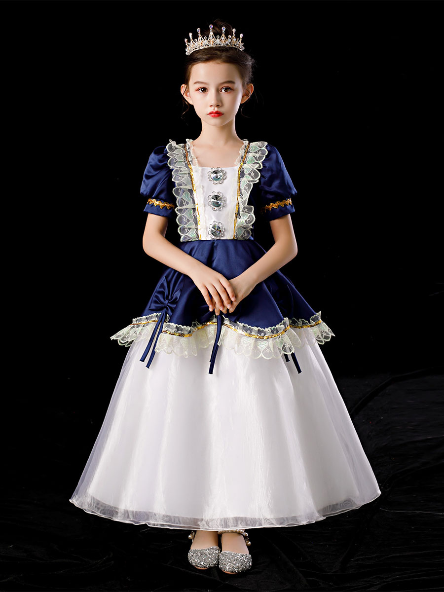 Polyester Fiber Tea Party Lace Length Sleeves Polyester Dress Gothic Blue Kids' Lolita Dresses