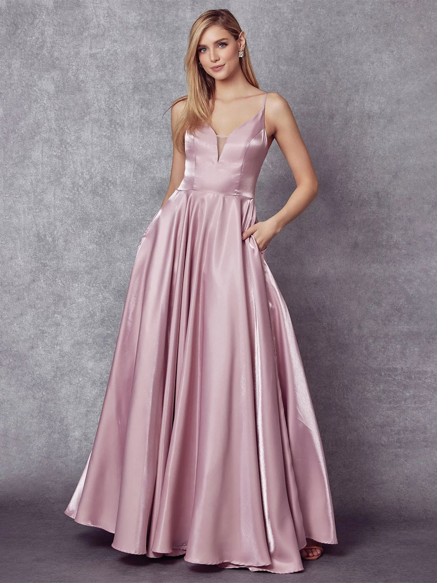 Prom Dress Elastic Silk Like Satin V-Neck A-Line Sleeveless Pockets Wedding Guest Dresses