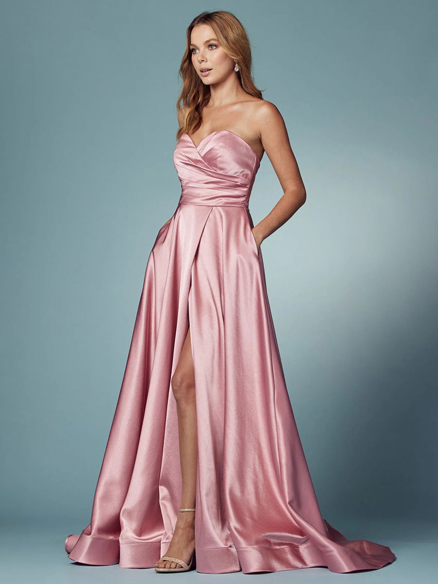 Prom Dress A-Line Sweetheart Neck Satin Sleeveless Pockets Party Dresses