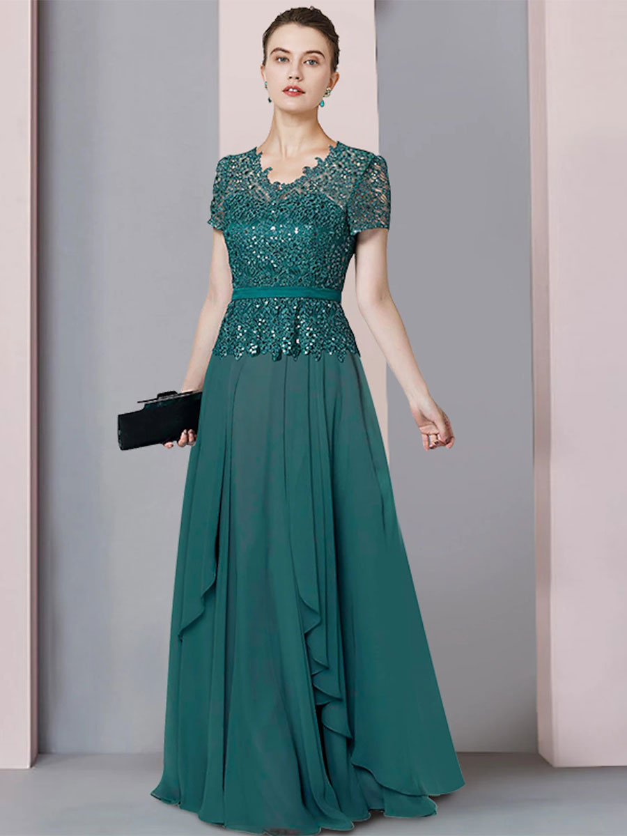Bridal Mother Dress V-Neck Short Sleeves A-Line Lace Floor-Length Wedding Guest Dresses Free Customization