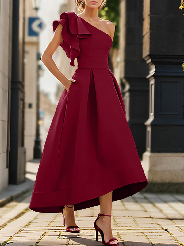 Bridal Mother Dress One-Shoulder Sleeveless Pleated Ankle-Length A-Line Wedding Guest Dresses