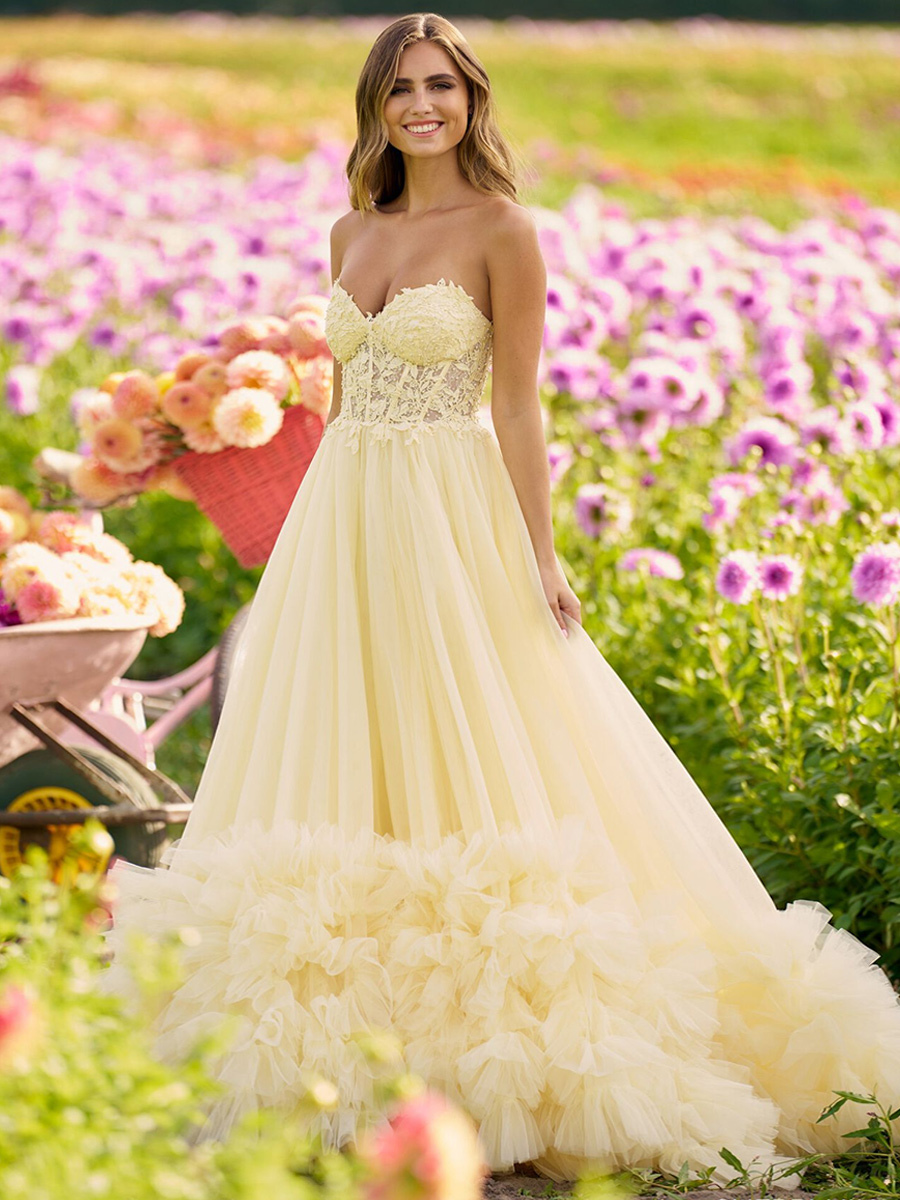 Prom Dress Sweetheart Neck Tulle Sleeveless Lace Party Dresses