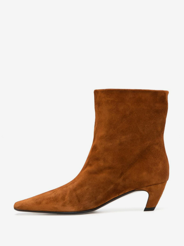 Brown Suede Ankle Boots Kitten Heel Square Toe Booties