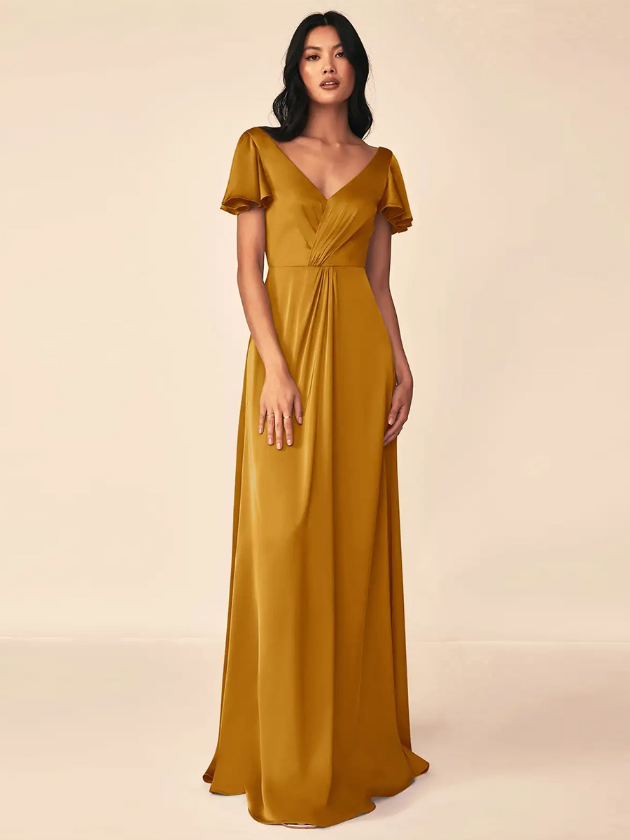 Bridesmaid Dress Ball Gown Floor-Length Zipper Elastic Silk Like Satin Formal Gowns