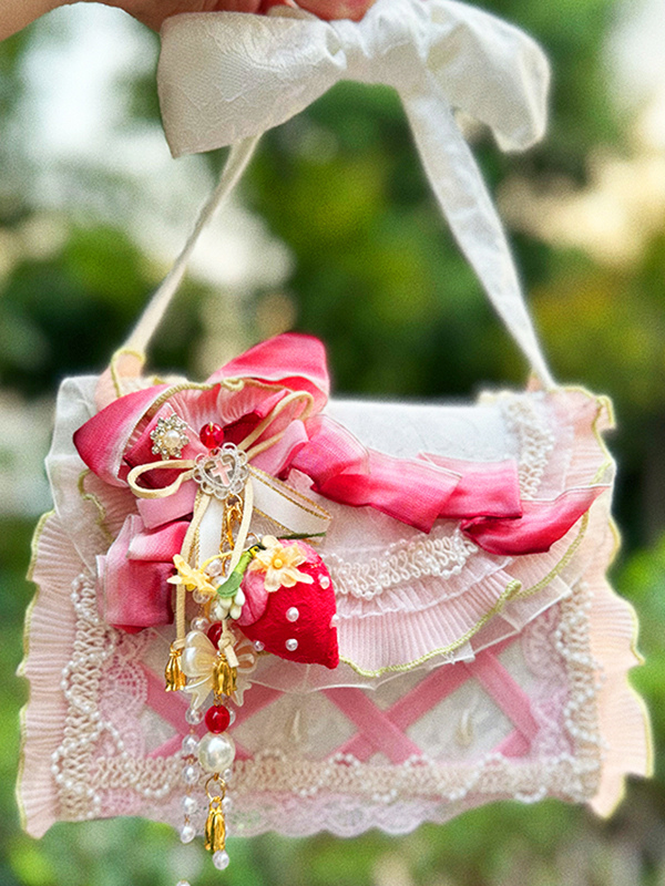 Pastoral Style Lolita Bag Pink Polyester Ruffles Chains Ombre Handbag Lolita Accessories