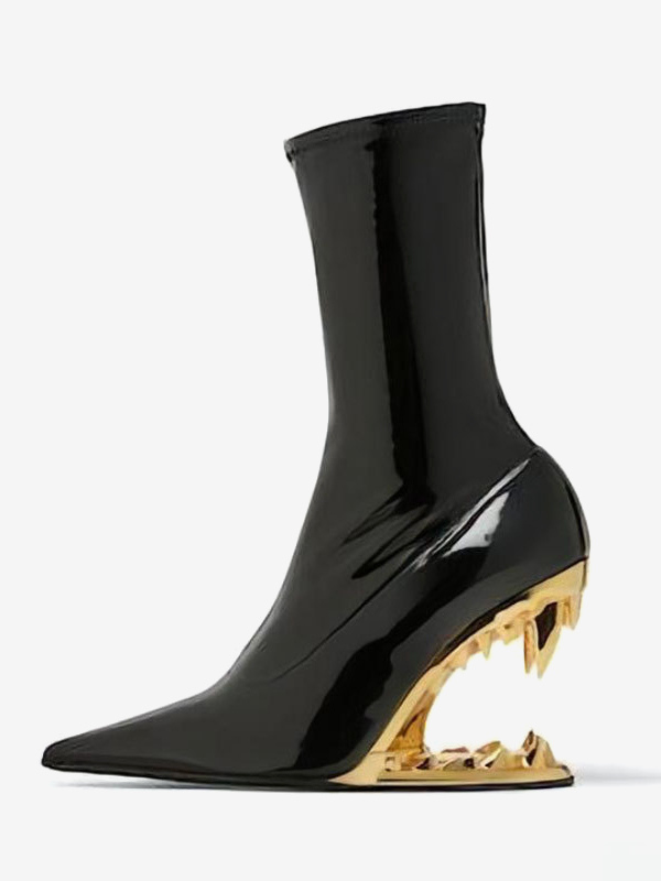 desinged heel wedge boots;black ankle boots