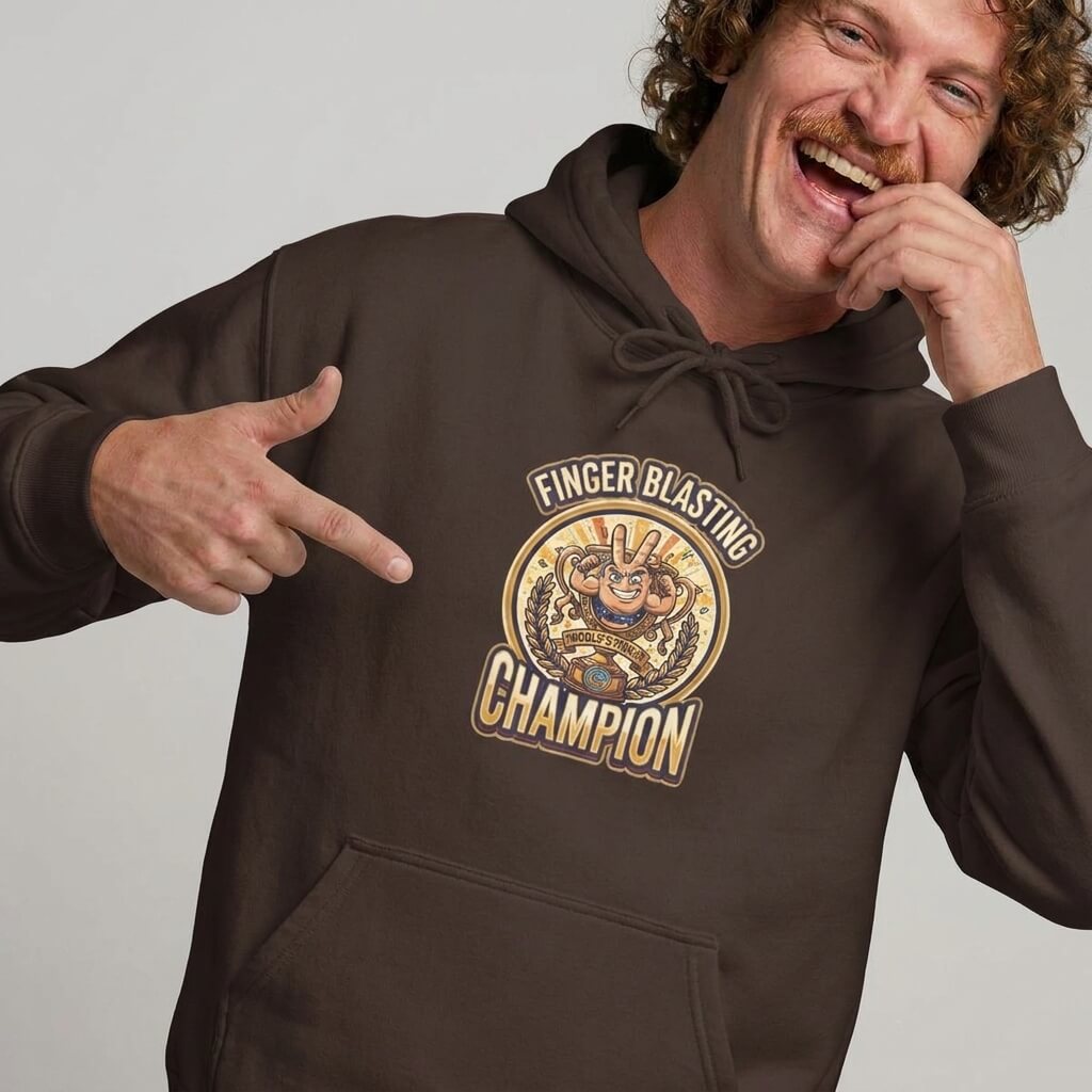 Finger Blasting Champion Funny Hoodie - M Dark Chocolate